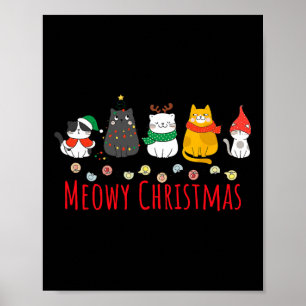 Póster Meowy Catmas Cute Kitten Cat Santa Hat Xmas Holida