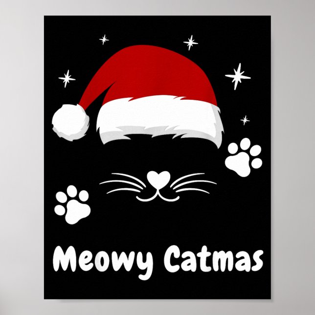 Póster Meowy Catmas Cute Kitten Cats Santa Hat Christmas  (Frente)