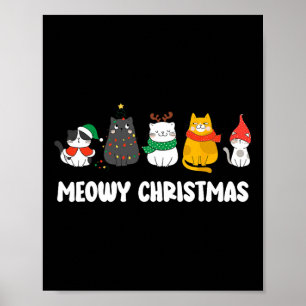 Póster Meowy Catmas Cute Kitten Santa Hat Navidades