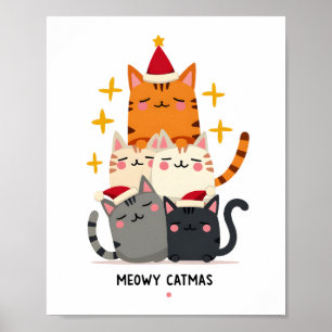 Póster Meowy Catmas Gato Navidad Árbol de Navidad Xmas (3