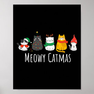Póster Meowy Catmas lindo gato Santa Hat Navidades Kitten