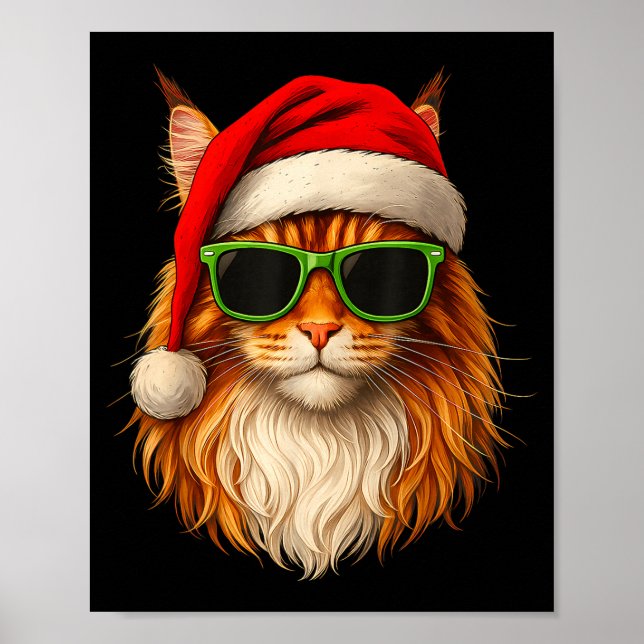 Póster Meowy Catmas Santa Hat Maine Coon Cat Christmas Pa (Frente)
