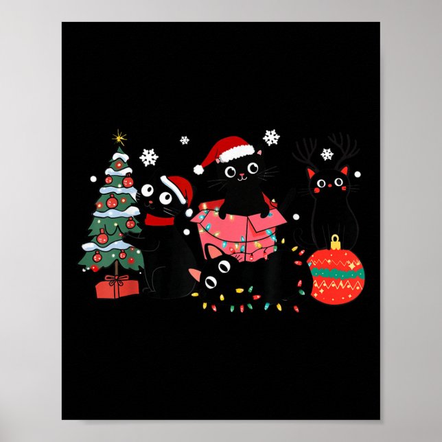 Póster Meowy Christmas Black Cats Play Christmas Tree Lig (Frente)