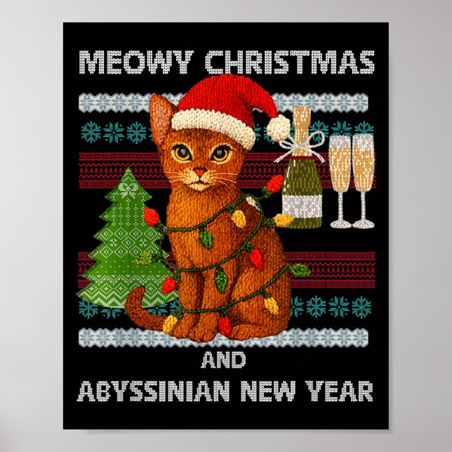 Póster Meowy Christmas Funny Abyssinian Cat Santa Hat Ugl (Frente)