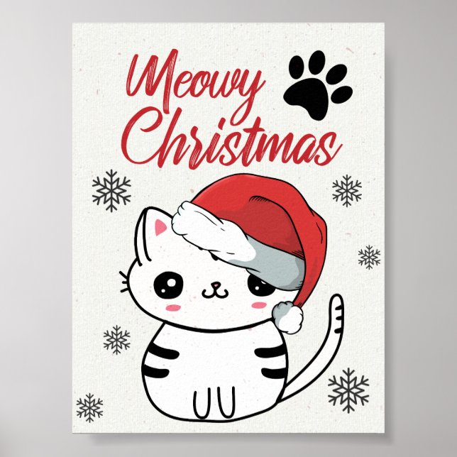 Póster Meowy Navidades adoran gato (Frente)