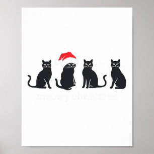Póster Meowys Navidades Gato negro Sombrero Presente Anim
