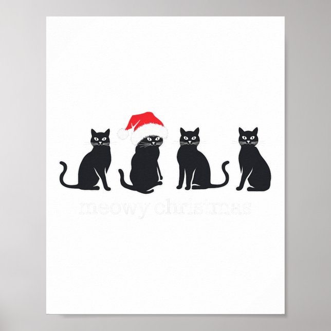 Póster Meowys Navidades Gato negro Sombrero Presente Anim (Frente)