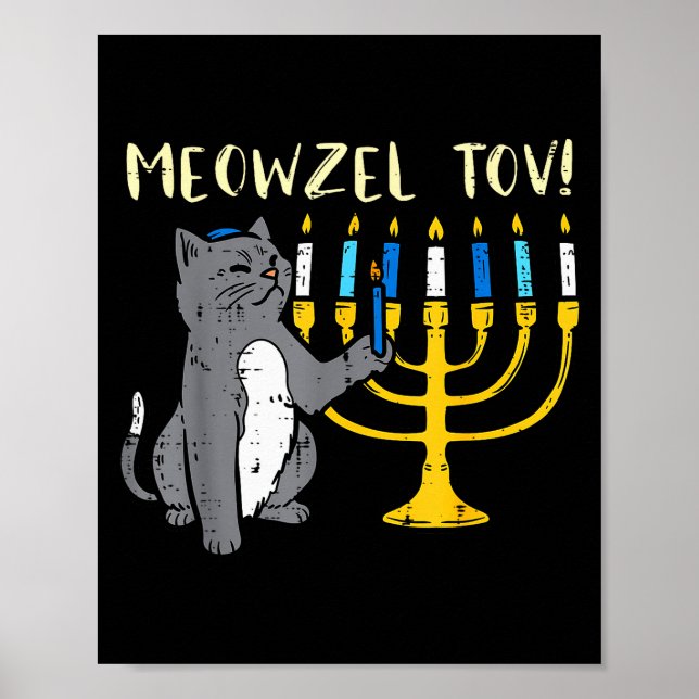 Póster Meowzel Tov Jewish Cat Funny Hanukkah Chanukah Pjs (Frente)