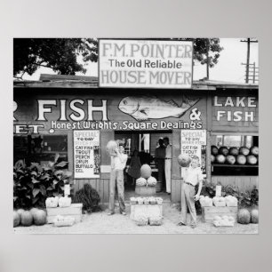 Póster Mercado al borde de la carretera, 1936. Foto antig