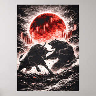 Póster Mercado alcista vs bajista en el bosque de la luna