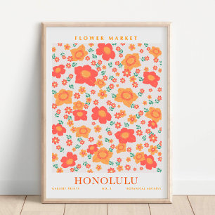 Póster Mercado Botánico de Flores de Honolulu