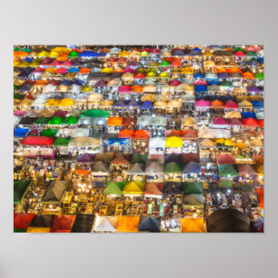 Póster Mercado de alimentos callejeros Rod Fai Bangkok Ta