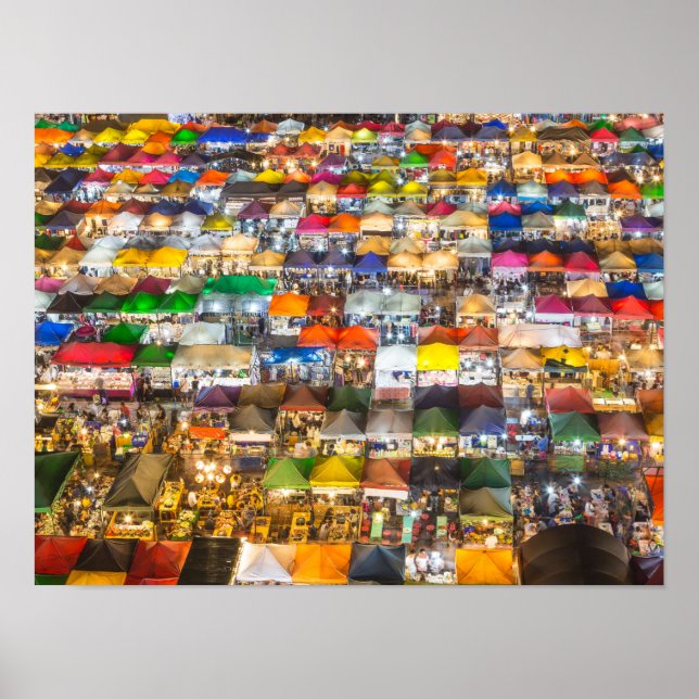 Póster Mercado de alimentos callejeros Rod Fai Bangkok Ta (Frente)