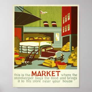 Póster Mercado de alimentos... Poster Vintage de Estados 