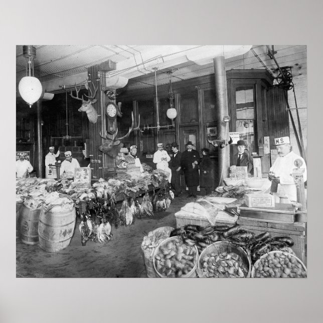 Póster Mercado de caza y mariscos silvestres, 1895. Foto  (Frente)