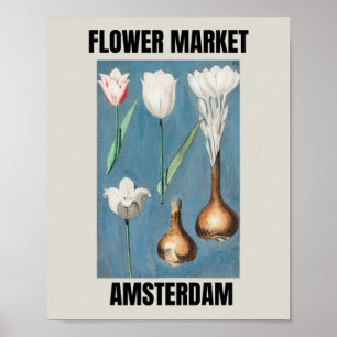 Póster Mercado de Flores Amsterdam Tulipán Vintage  
