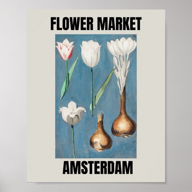 Póster Mercado de Flores Amsterdam Tulipán Vintage   (Frente)