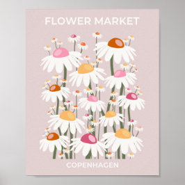 Póster Mercado de flores Copenhague Patrón de flores rosa