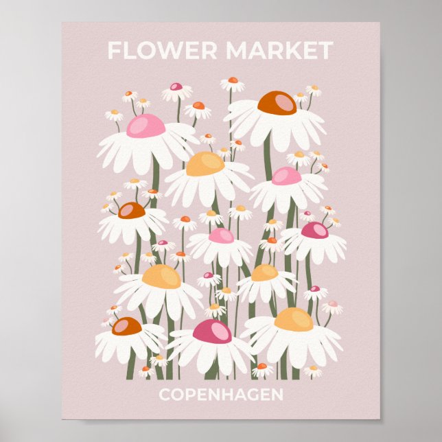 Póster Mercado de flores Copenhague Patrón de flores rosa (Frente)