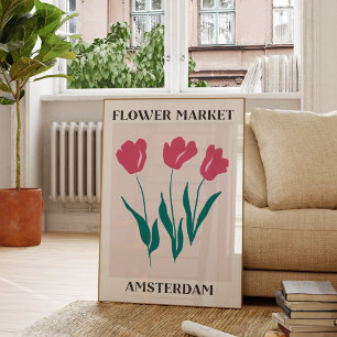 Póster Mercado de Flores de Ámsterdam Tulipanes Rosas Flo