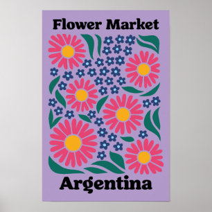 Póster Mercado de Flores de Argentina Daisy Rosa Vintage