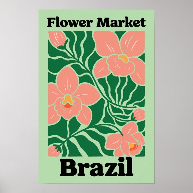 Póster Mercado de Flores de Brasil Orquídea Melocotón Tro (Frente)