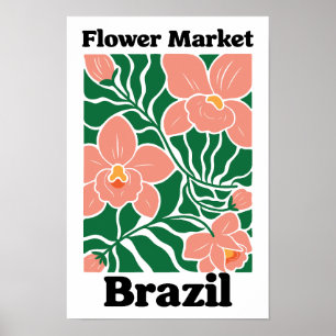 Póster Mercado de Flores de Brasil Orquídea Melocotón Tro
