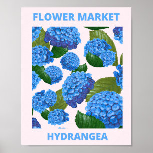 Póster Mercado de Flores de Hortensia Azul Vintage 