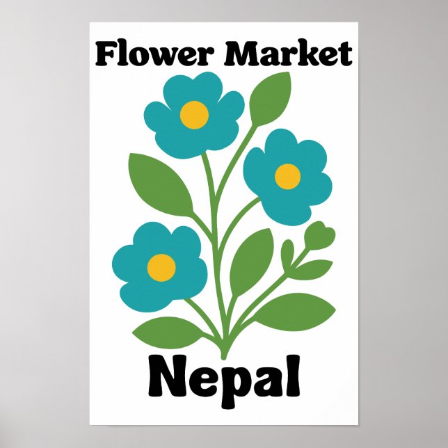 Póster Mercado de Flores de Nepal Flor Teal & Hoja Verde (Frente)