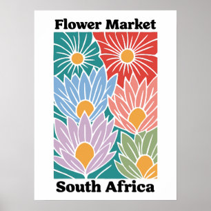 Póster Mercado de Flores de Sudáfrica Proteas Coloridas