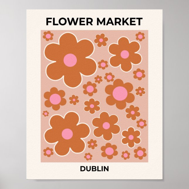 Póster Mercado de flores Dublín Flores Retro Coloridas Fl (Frente)