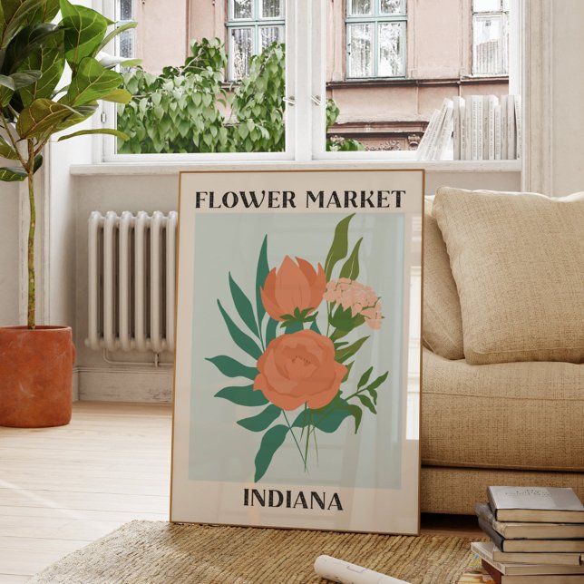 Póster Mercado de flores Indiana Peach Peony Floral (In situ Living room)