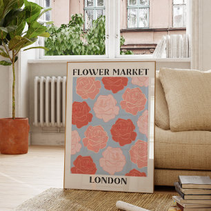 Póster Mercado de Flores Londres Rosas Rosadas Rojas Flor