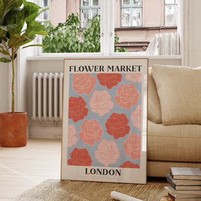 Póster Mercado de Flores Londres Rosas Rosadas Rojas Flor (In situ Living room)