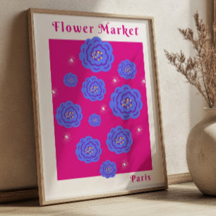 Póster Mercado de Flores París Fuchsia& Azul Vibrante Flo
