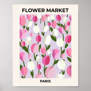 Póster Mercado De Flores París Tulipanes Rosa Y Lilac