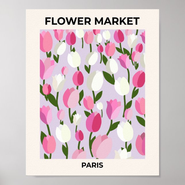 Póster Mercado De Flores París Tulipanes Rosa Y Lilac (Frente)