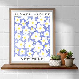Póster Mercado de flores pequeñas Retro Daisy Azul Amaril