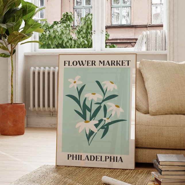 Póster Mercado de flores Philadelphia White Daisy Floral (In situ Living room)