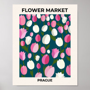 Póster Mercado De Flores Praga Tulips Naval Azul Y Rosa