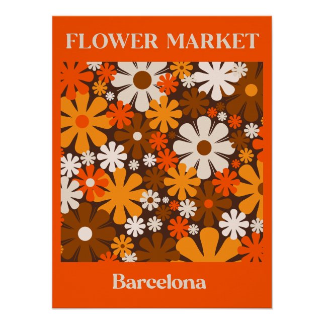 Póster Mercado de flores retro Barcelona Naranja Brown de (Anverso)