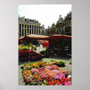 Póster Mercado de flores rosadas en la plaza principal, B