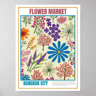 Póster Mercado de flores Sudeste Asiático Bangkok