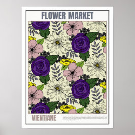 Póster Mercado de flores Sudeste Asiático Vientiane
