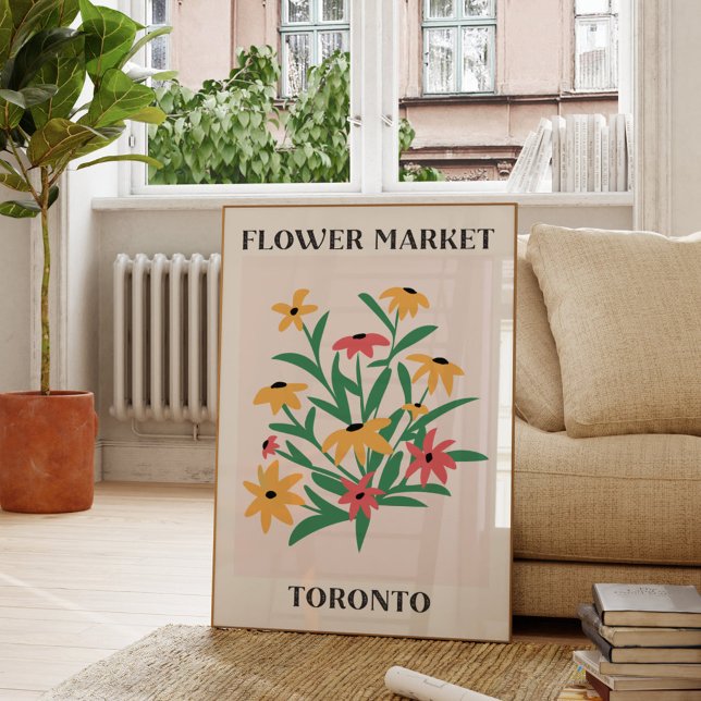 Póster Mercado de Flores Toronto Rosas Amarillas Daisies  (In situ Living room)