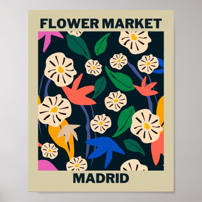 Póster Mercado de Flores Tropicales Colorido Retro Madrid (Frente)