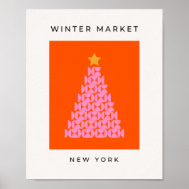 Póster Mercado De Invierno 02 Árbol De Navidad Rosa Y Nar