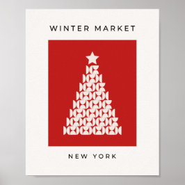 Póster Mercado de invierno 08 Árbol de Navidad rojo vinta