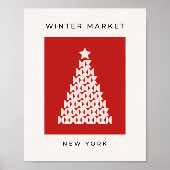 Póster Mercado de invierno 08 Árbol de Navidad rojo vinta (Frente)