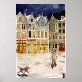 Póster Mercado de navidades Bélgica acuarela de inspiraci